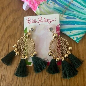 Lilly Pulitzer Sea Dreamer gold with Green tassels earrings